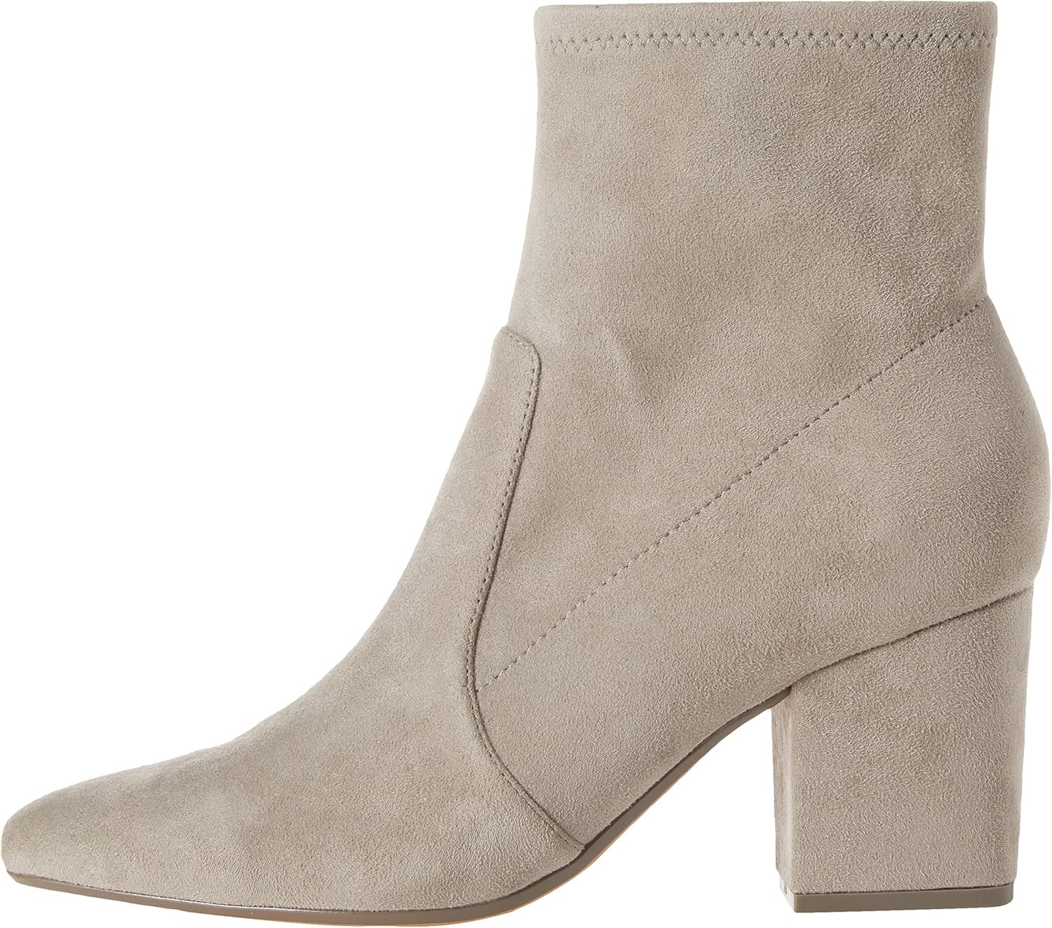 image:imageAmazon Essentials Womens Fitted Stretch Ankle Heel Boots with Pointed ToeDove Grey Microsuede