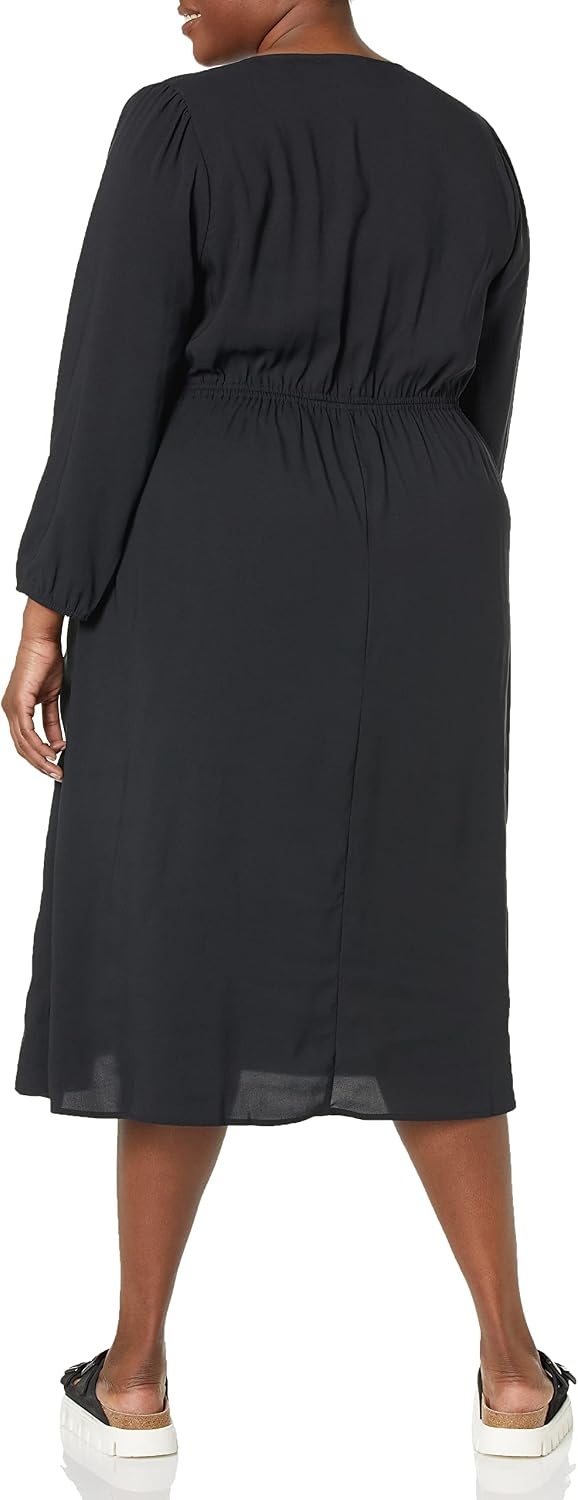 image:imageAmazon Essentials Womens Lightweight Georgette Long Sleeve VNeck Wrap Midi Dress Fit and FlareBlack