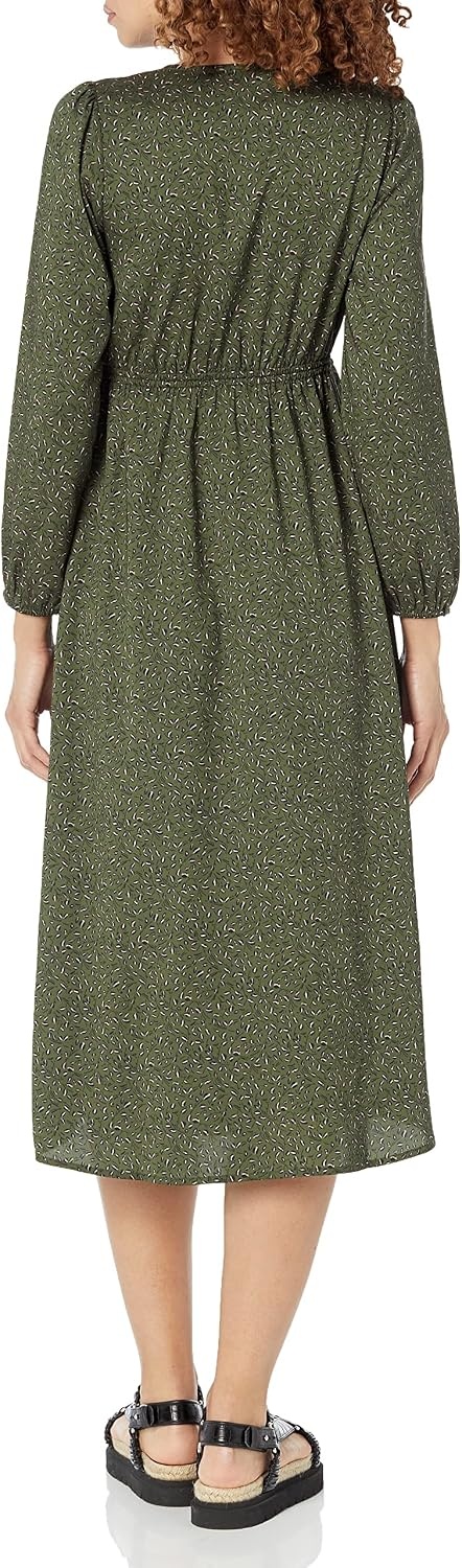 image:imageAmazon Essentials Womens Lightweight Georgette Long Sleeve VNeck Wrap Midi Dress Fit and FlareDark Olive Abstract Animal