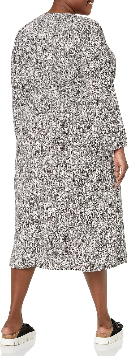 image:imageAmazon Essentials Womens Lightweight Georgette Long Sleeve VNeck Wrap Midi Dress Fit and FlareEspresso Leopard