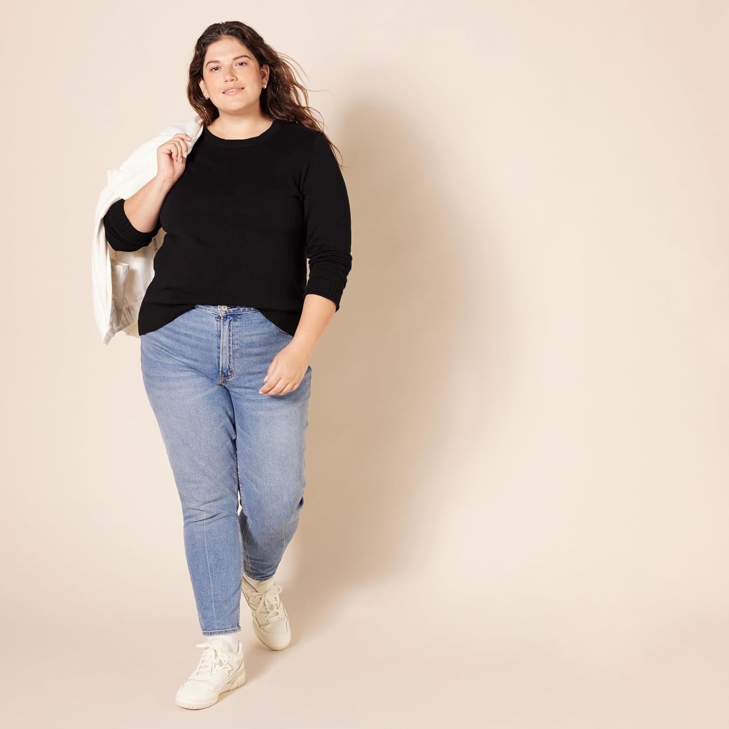 image:imageAmazon Essentials Womens Lightweight Soft Crewneck Sweater 100 Cotton Plus Size AvailableBlack