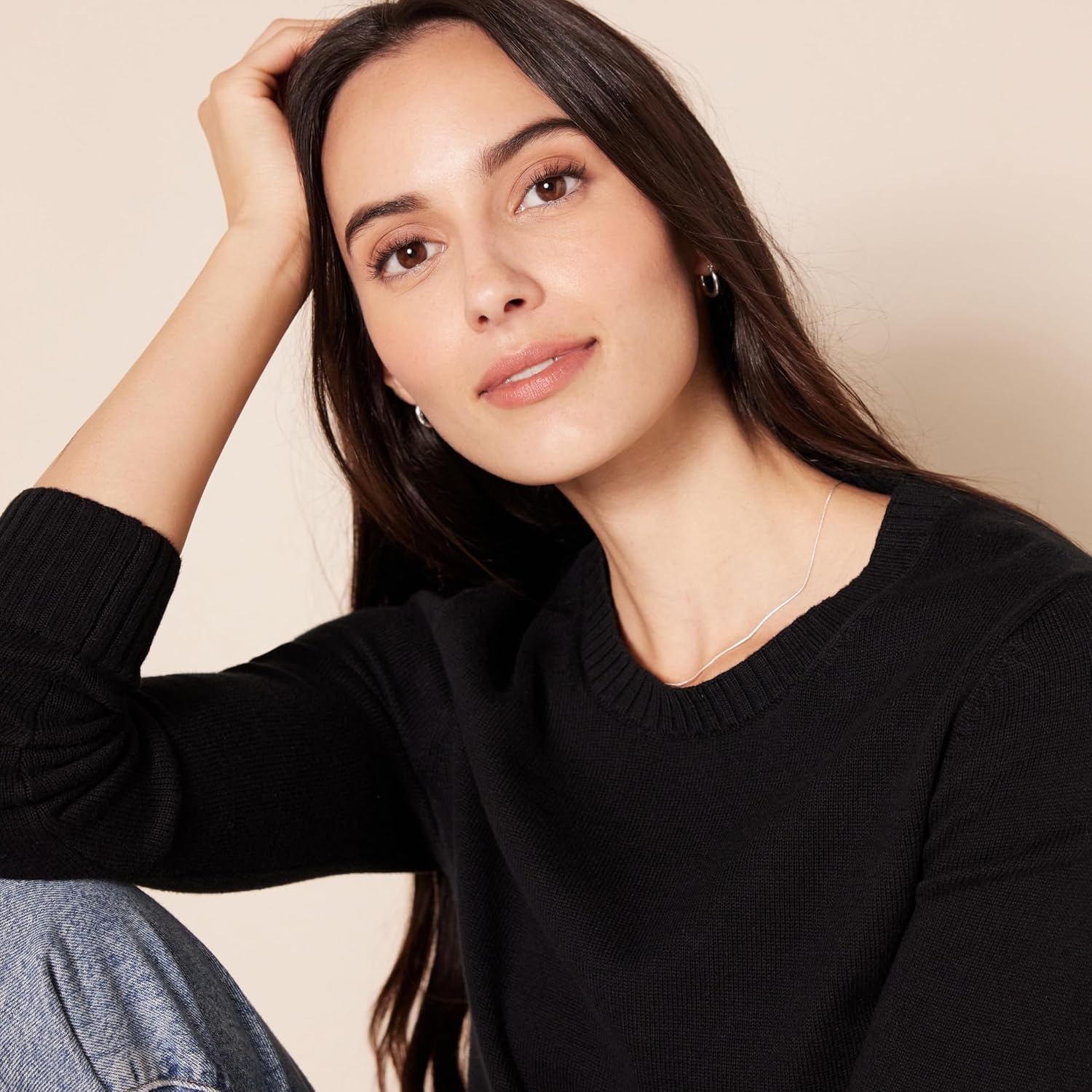image:imageAmazon Essentials Womens Lightweight Soft Crewneck Sweater 100 Cotton Plus Size AvailableBlack