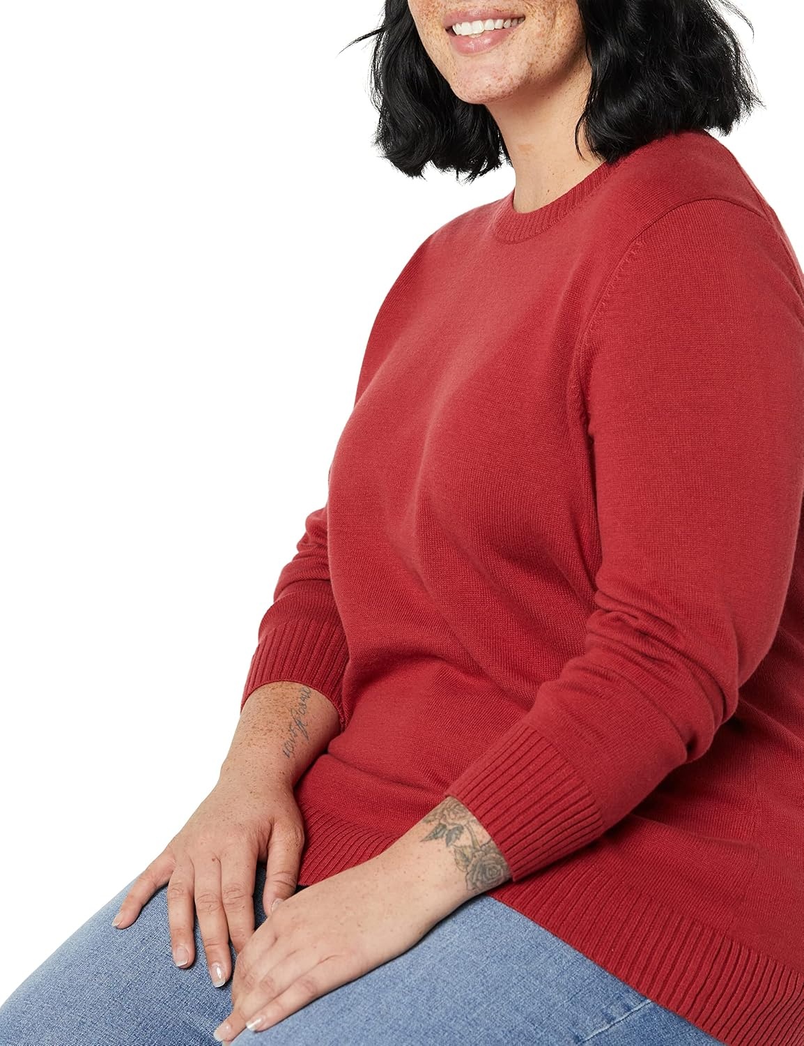 image:imageAmazon Essentials Womens Lightweight Soft Crewneck Sweater 100 Cotton Plus Size AvailableDark Red
