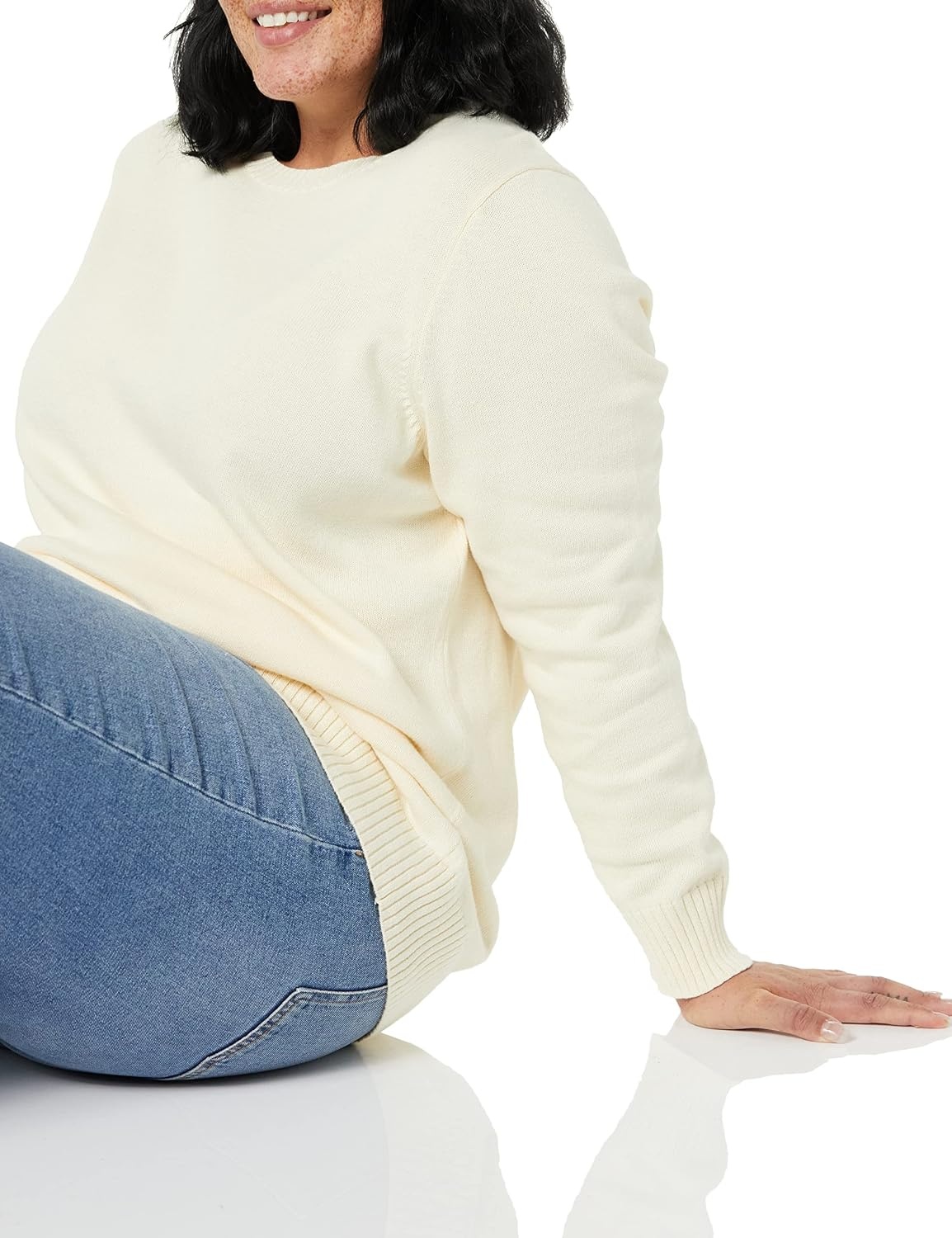 image:imageAmazon Essentials Womens Lightweight Soft Crewneck Sweater 100 Cotton Plus Size AvailablePale Peach