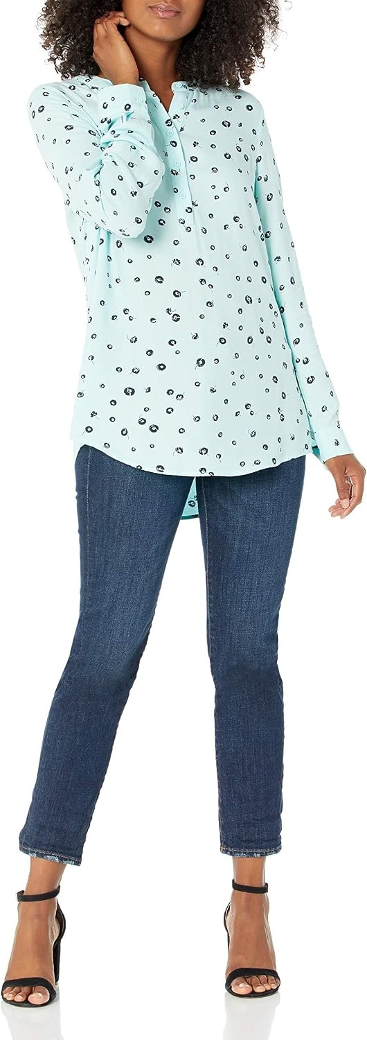 image:imageAmazon Essentials Womens LongSleeve Relaxed Fit Popover Blouse Collared Business Casual Work ShirtAqua Poppy