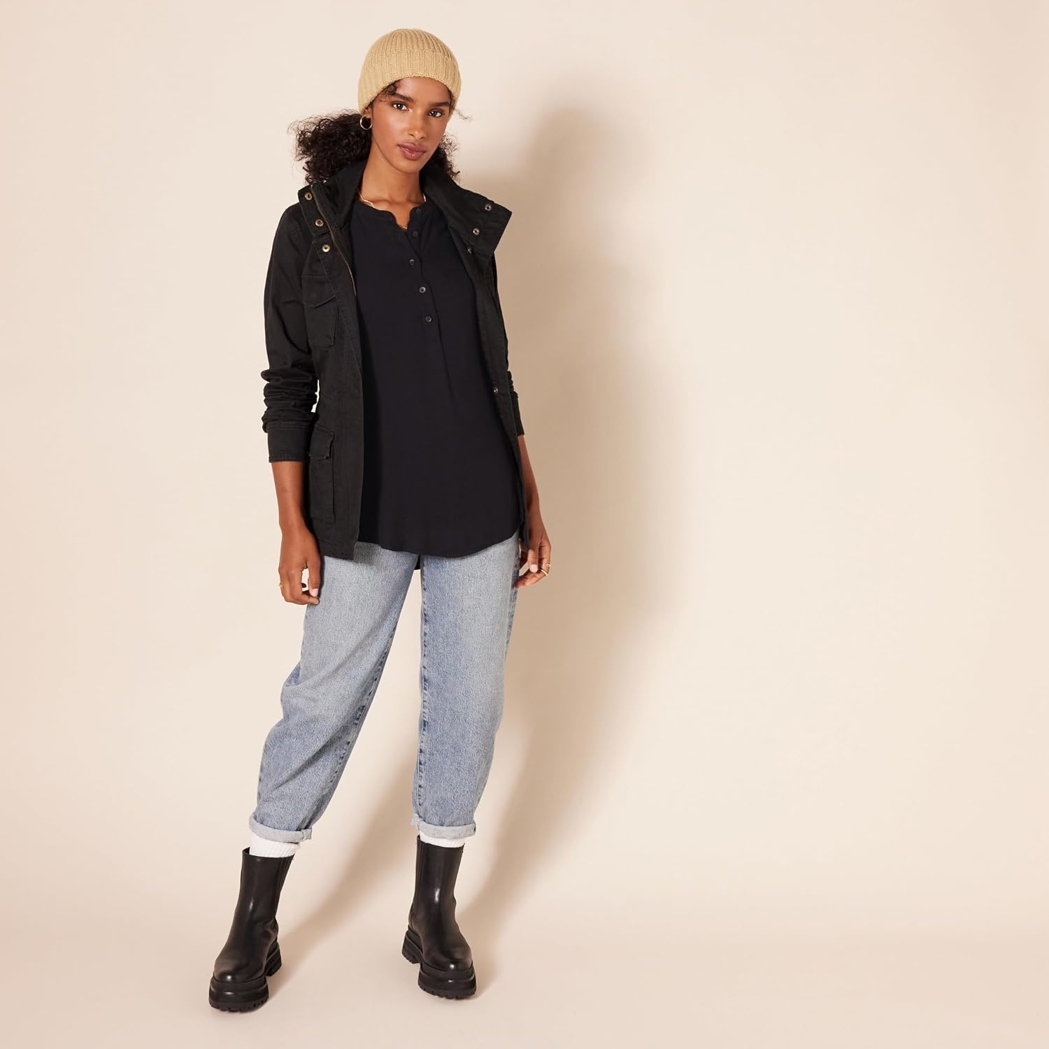image:imageAmazon Essentials Womens LongSleeve Relaxed Fit Popover Blouse Collared Business Casual Work ShirtBlack