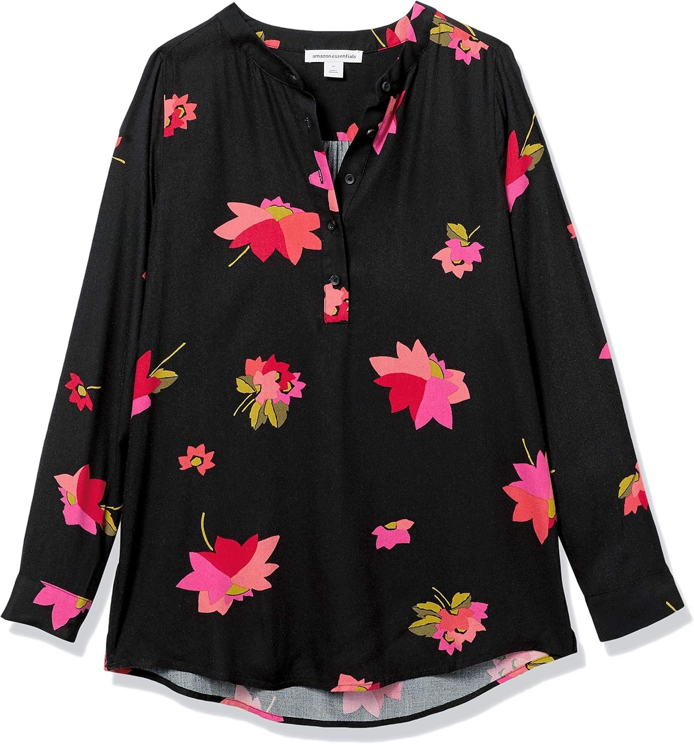 image:imageAmazon Essentials Womens LongSleeve Relaxed Fit Popover Blouse Collared Business Casual Work ShirtBlack Pink Floral
