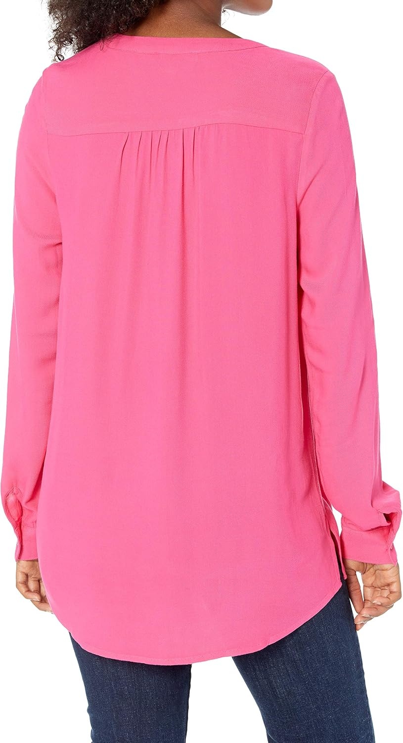 image:imageAmazon Essentials Womens LongSleeve Relaxed Fit Popover Blouse Collared Business Casual Work ShirtBright Pink