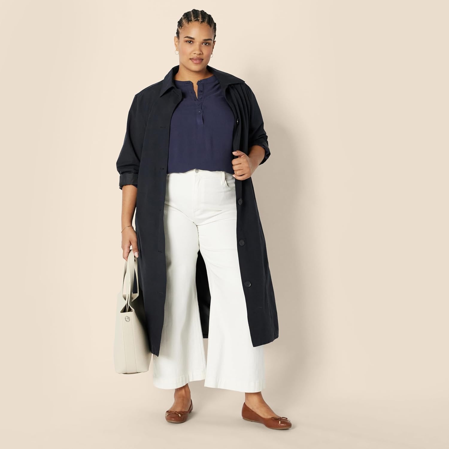 image:imageAmazon Essentials Womens LongSleeve Relaxed Fit Popover Blouse Collared Business Casual Work ShirtNavy