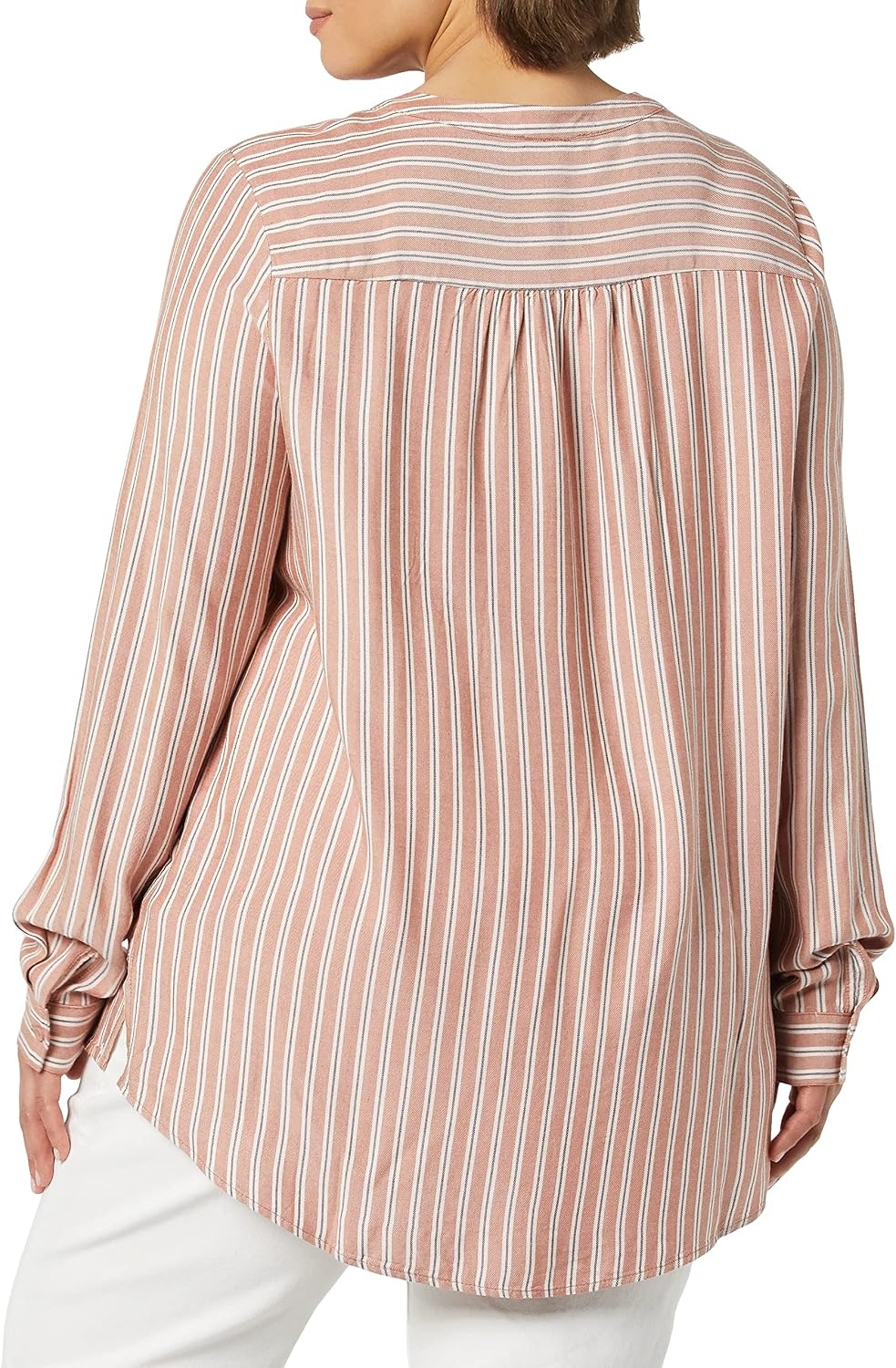 image:imageAmazon Essentials Womens LongSleeve Relaxed Fit Popover Blouse Collared Business Casual Work ShirtTerracotta French Stripe