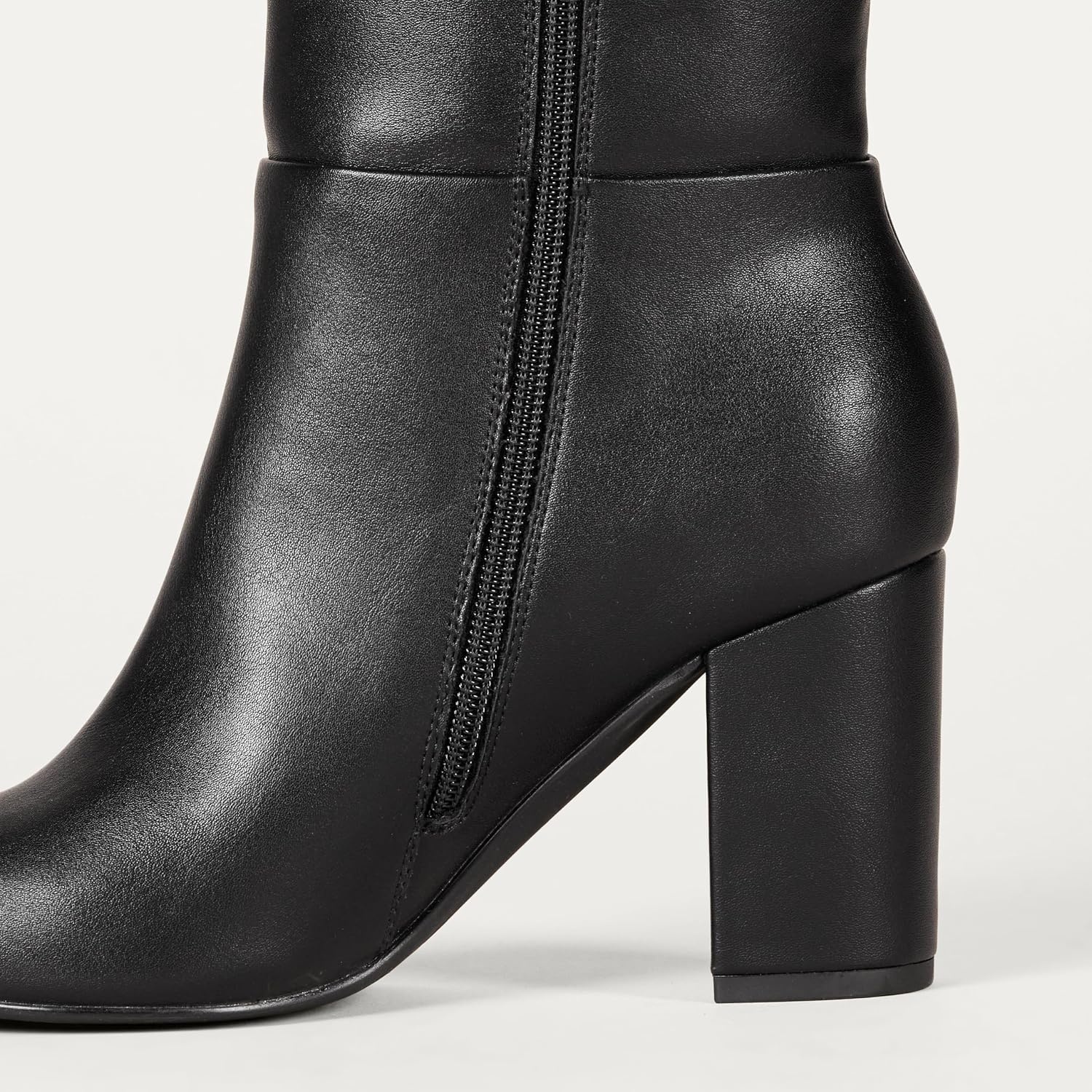 image:imageAmazon Essentials Womens Tall Heel Boot with Memory Foam Insole Interior ZipperBlack Faux Leather