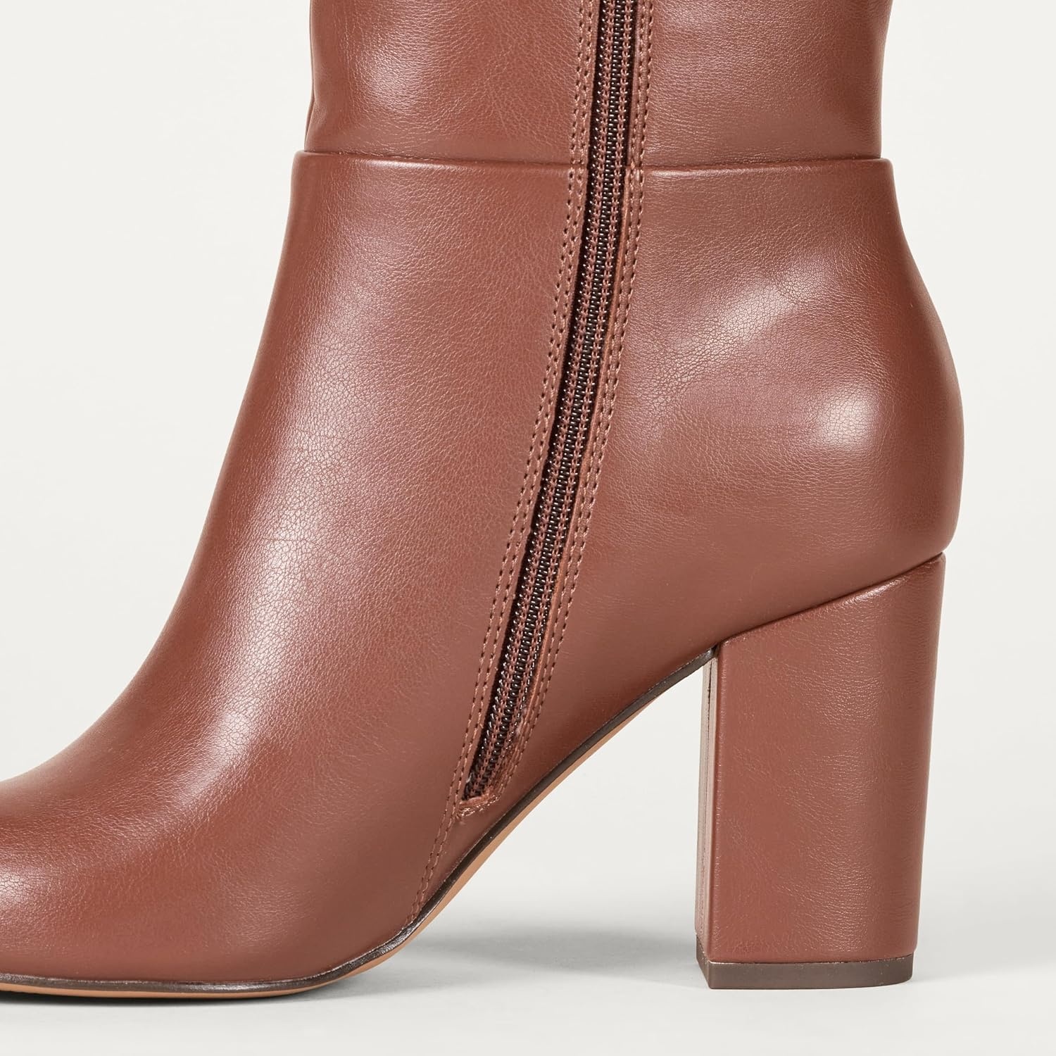image:imageAmazon Essentials Womens Tall Heel Boot with Memory Foam Insole Interior ZipperChestnut Brown Faux Leather
