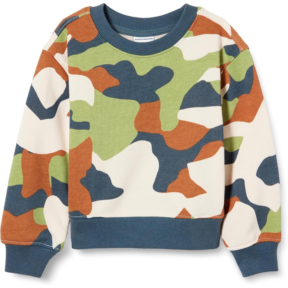 image:imageAmazon Essentials Boys and Toddlers French Terry Regular Fit Crew Neck SweatshirtDark Navy Camo