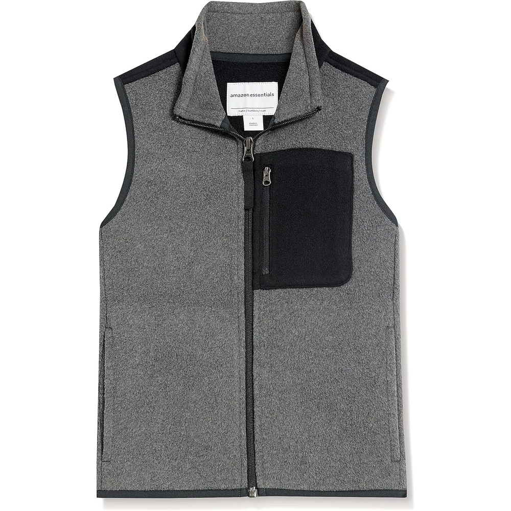 image:imageAmazon Essentials Boys and Toddlers Polar Fleece FullZip MockNeck VestBlack Grey Heather Color Block