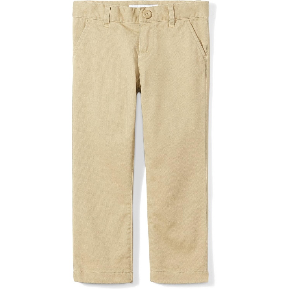 image:imageAmazon Essentials Girls and Toddlers Flat Front Uniform Chino Pant with Adjustable StretchKhaki Brown