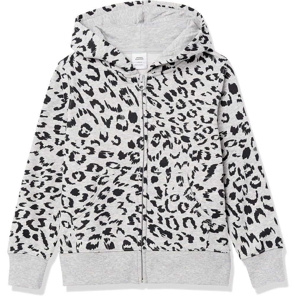 image:imageAmazon Essentials Girls and Toddlers Fleece ZipUp Hooded Sweatshirt with Lined Hood and Rib Knit DetailGrey black