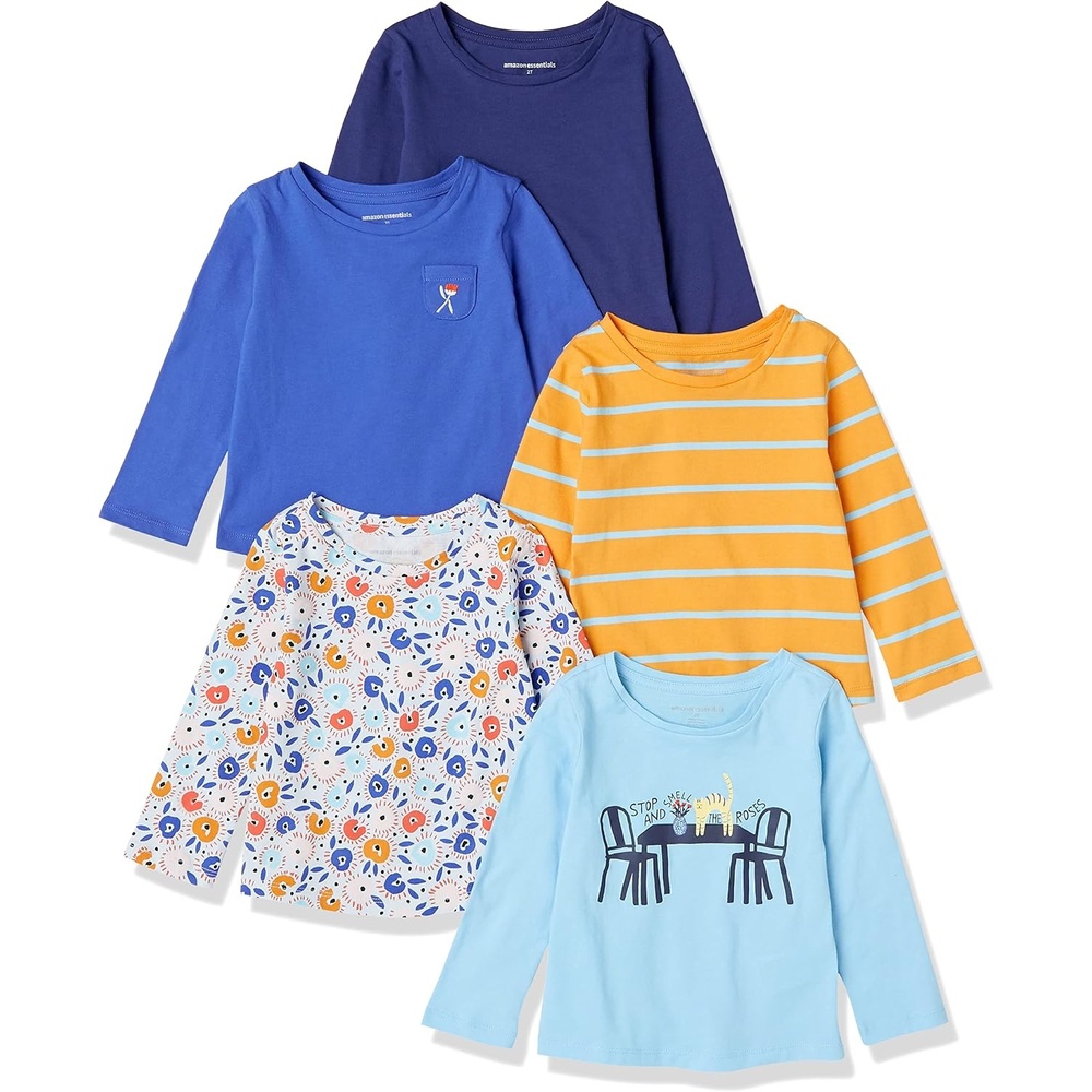 image:imageAmazon Essentials Girls and Toddlers LongSleeve Cotton TShirts MultipacksBlue Dot Floral