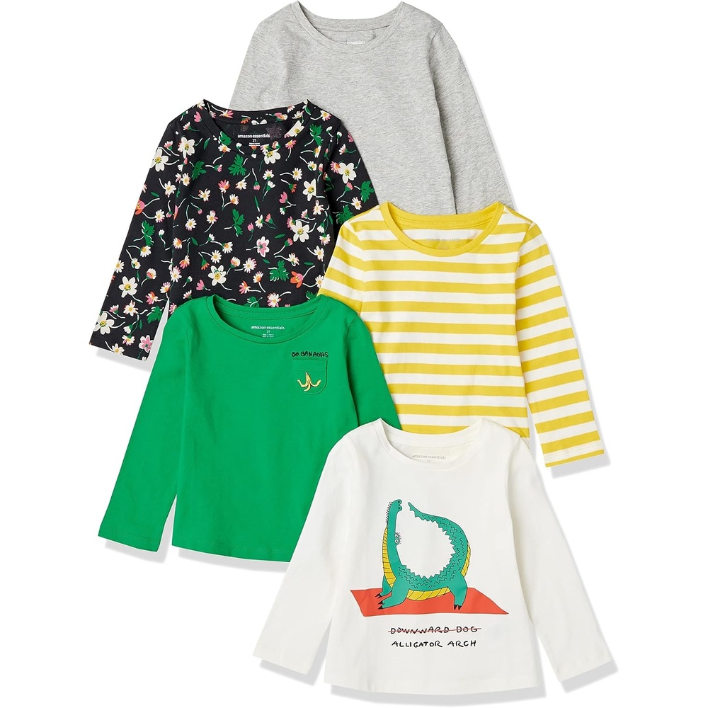 image:imageAmazon Essentials Girls and Toddlers LongSleeve Cotton TShirts MultipacksGreen Alligator Yoga
