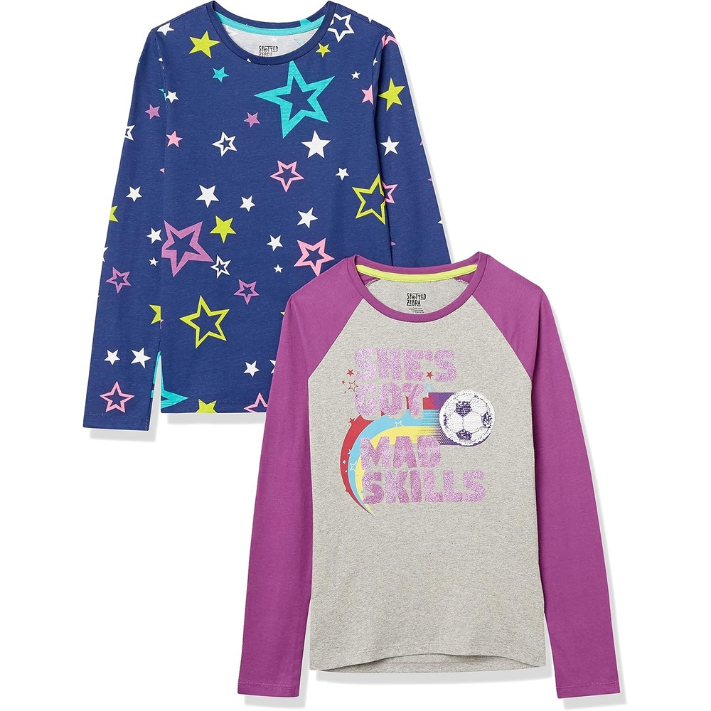 image:imageAmazon Essentials Girls and Toddlers LongSleeve Crewneck TShirts Multipacks2pack Mad Skills
