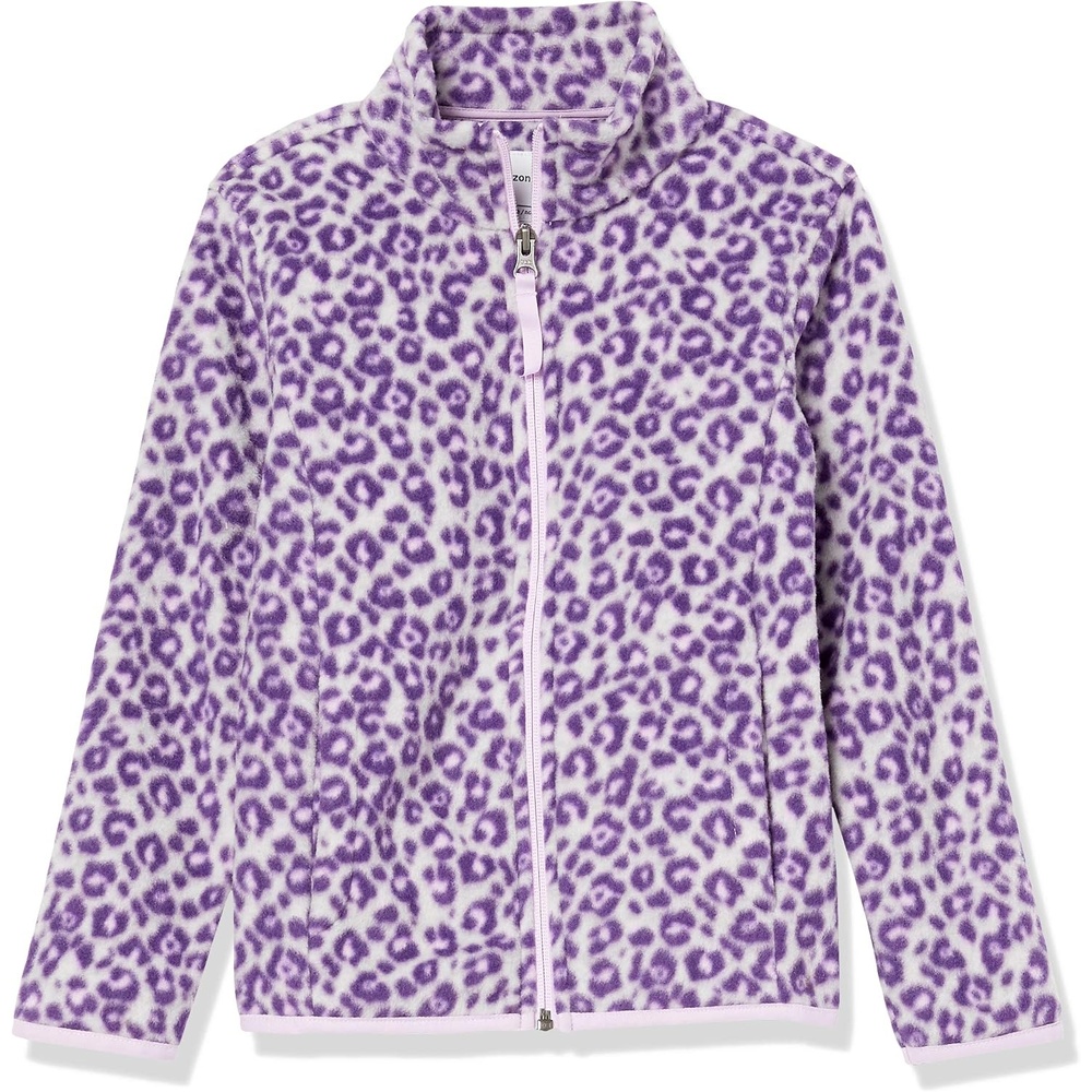image:imageAmazon Essentials Girls and Toddlers Polar Fleece FullZip Mock Jacket Insulated Outerwear CoatLight Grey Heather Purple Leopard
