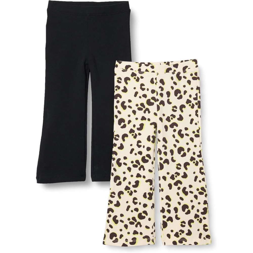 image:imageAmazon Essentials Girls and Toddlers SlimFit Cotton Knit Flare Leggings Pull On Pack of 2BlackIvory Leopard