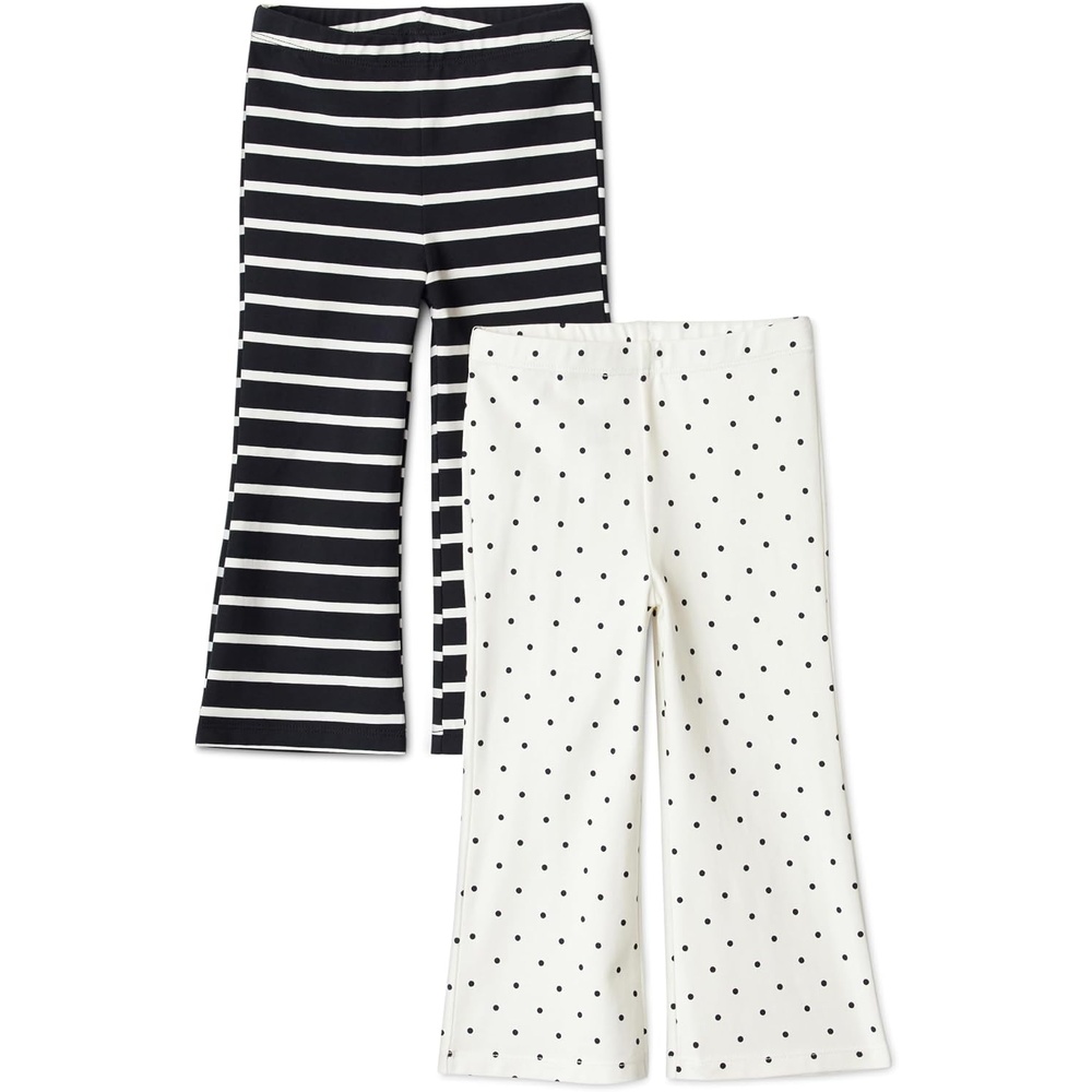 image:imageAmazon Essentials Girls and Toddlers SlimFit Cotton Knit Flare Leggings Pull On Pack of 2DotsUneven Stripe