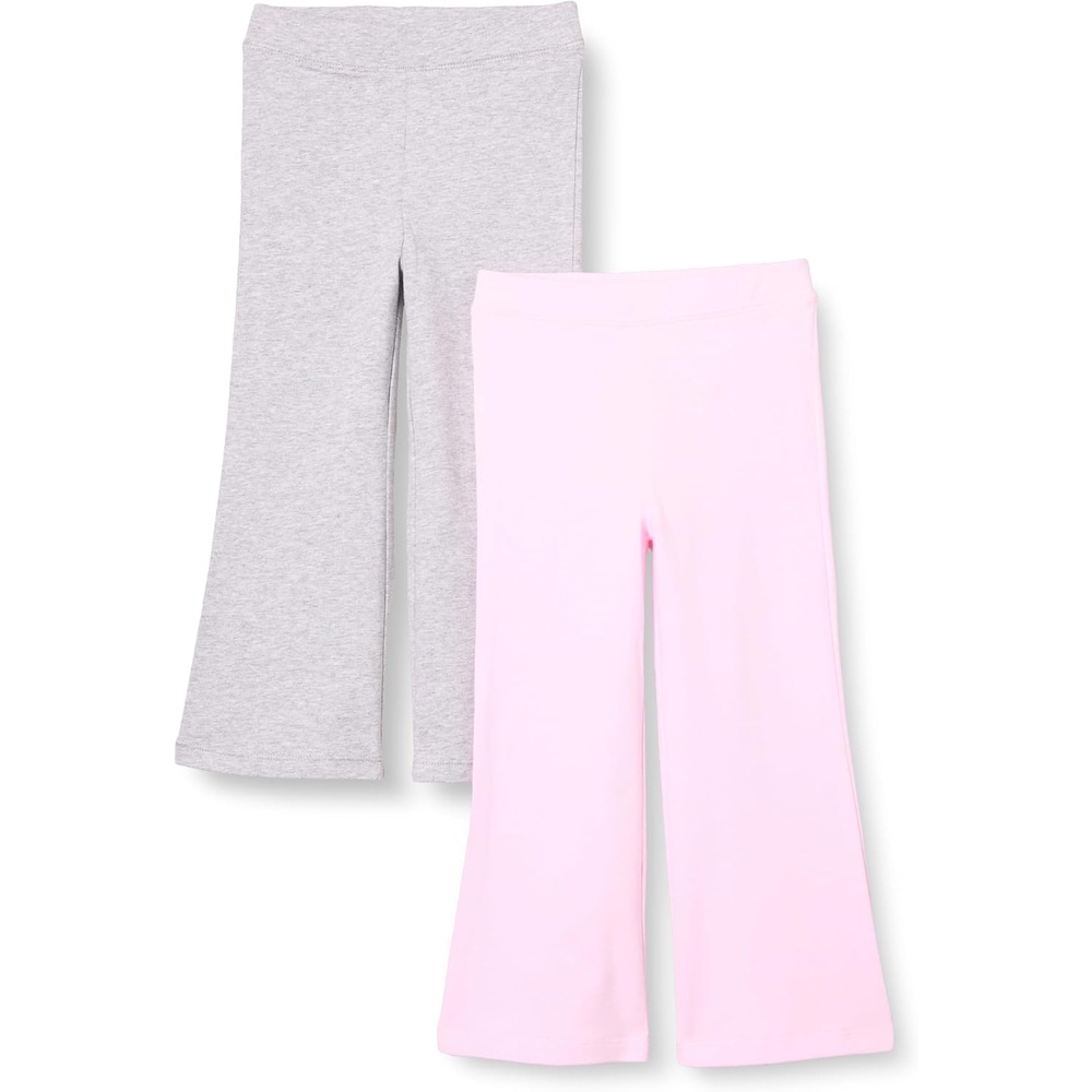 image:imageAmazon Essentials Girls and Toddlers SlimFit Cotton Knit Flare Leggings Pull On Pack of 2Light Grey HeatherPink