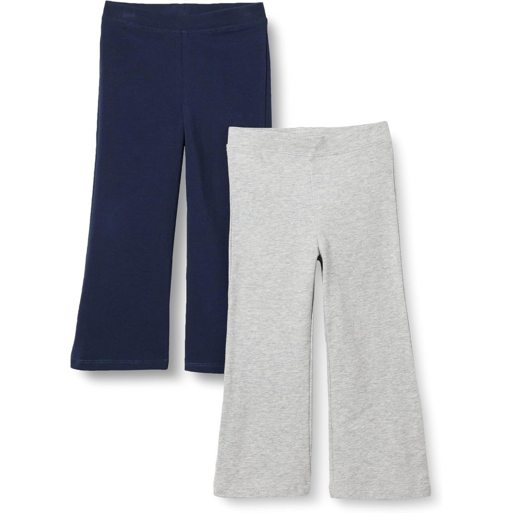 image:imageAmazon Essentials Girls and Toddlers SlimFit Cotton Knit Flare Leggings Pull On Pack of 2NavyLight Grey Heather
