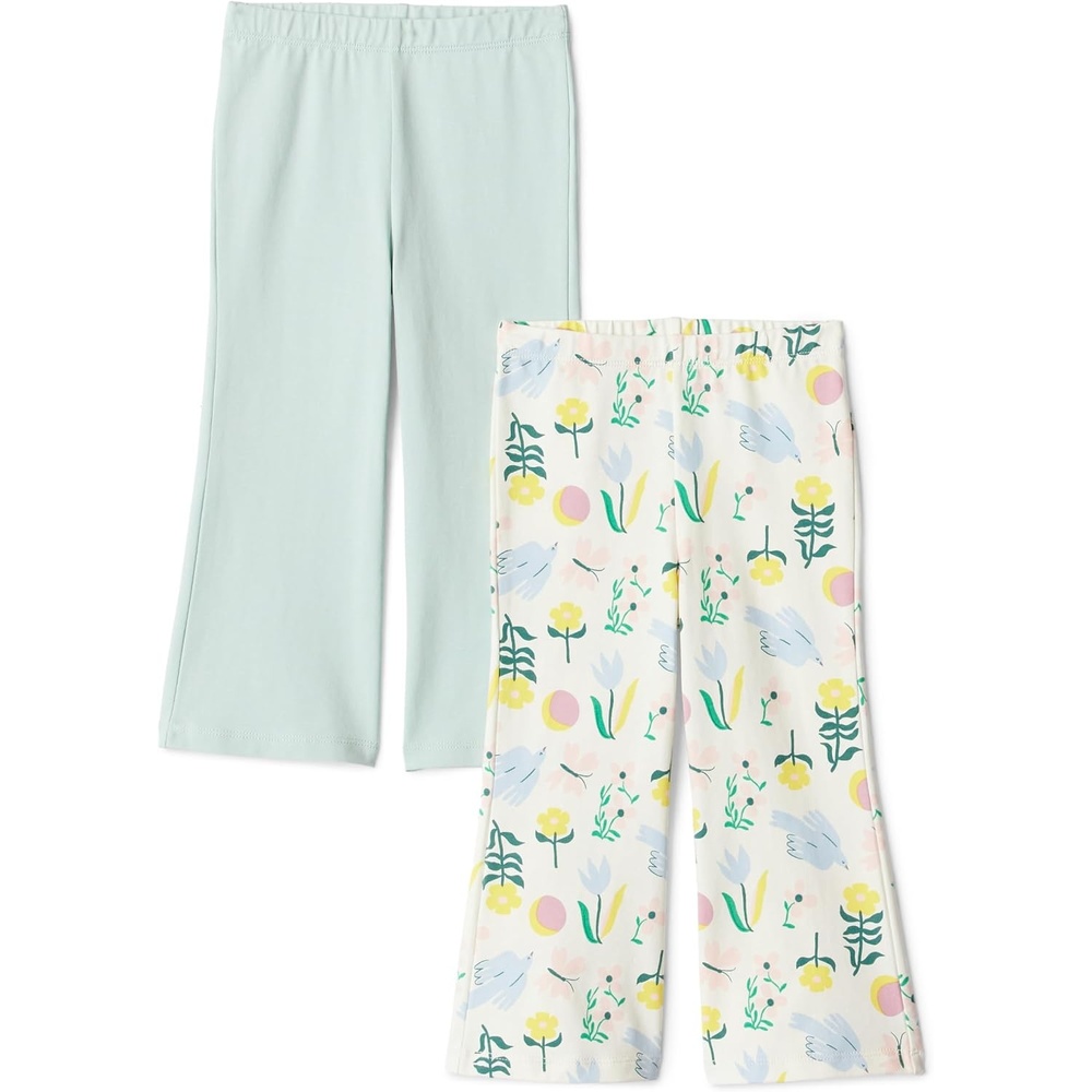 image:imageAmazon Essentials Girls and Toddlers SlimFit Cotton Knit Flare Leggings Pull On Pack of 2Pale Mint GreenNature