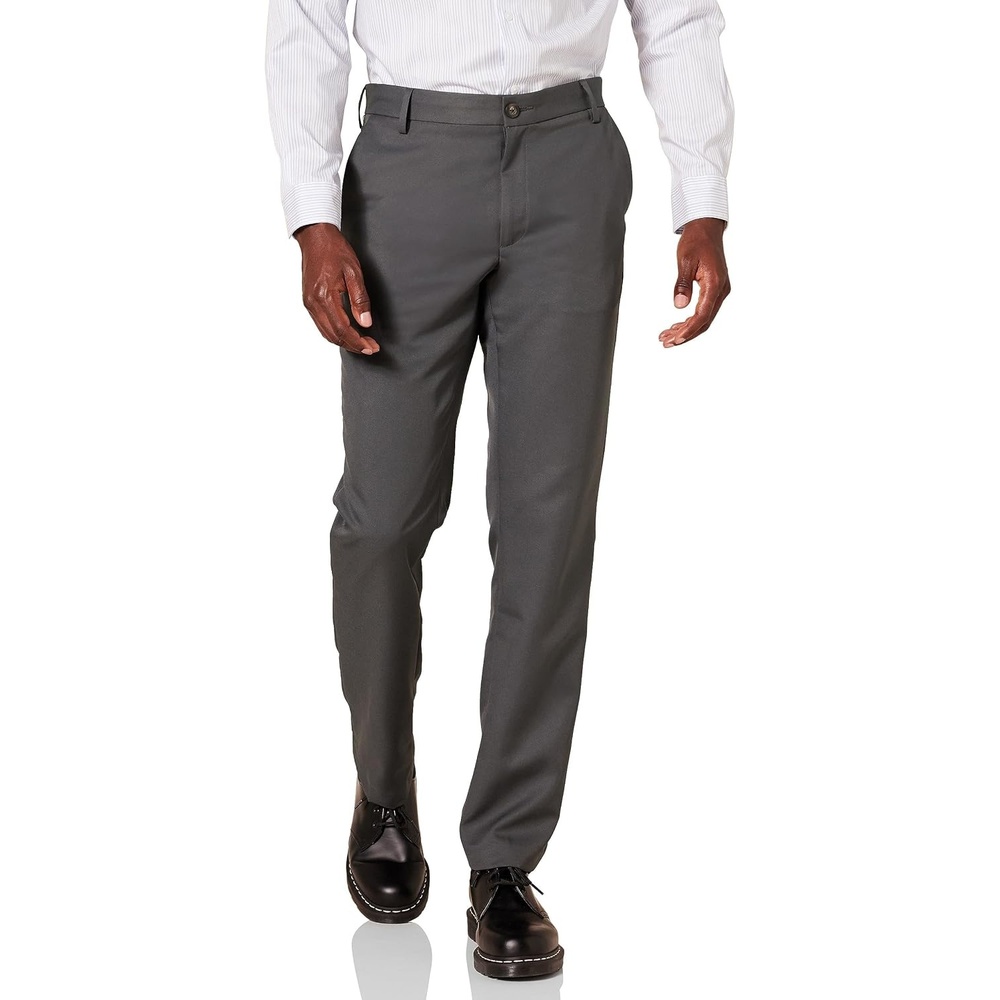 image:imageAmazon Essentials Mens SlimFit FlatFront Dress Pants Straight Leg Polyester StoneDark Grey