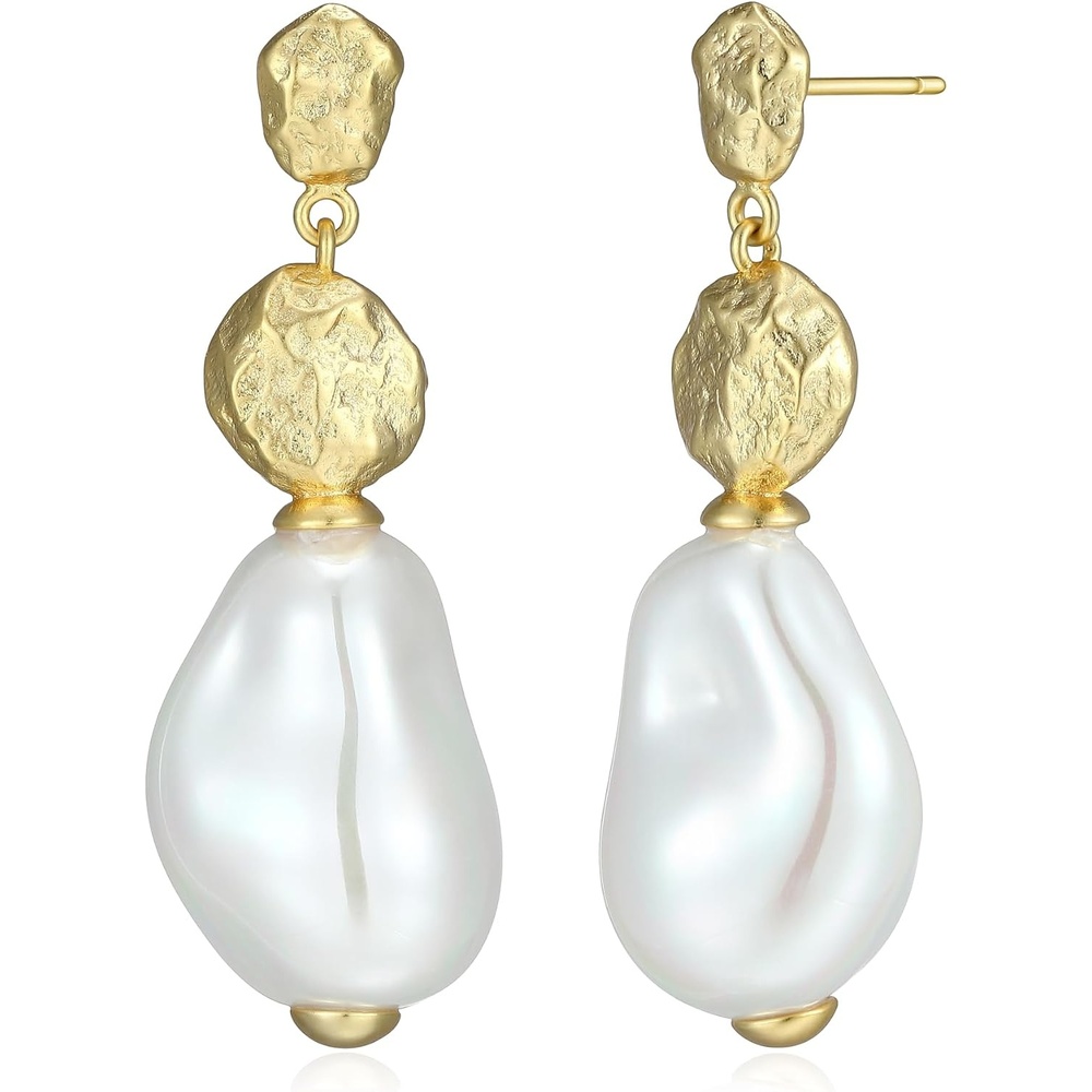 image:imageAmazon Essentials Pearl Drop Earrings for Women GoldTone Fine Silver Plated Bridal Jewelry