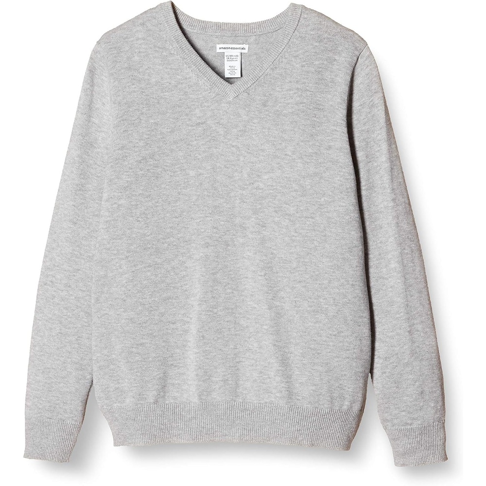 image:imageAmazon Essentials Unisex Kids and Toddlers Uniform Cotton VNeck Pullover Knit SweaterLight Heather Grey