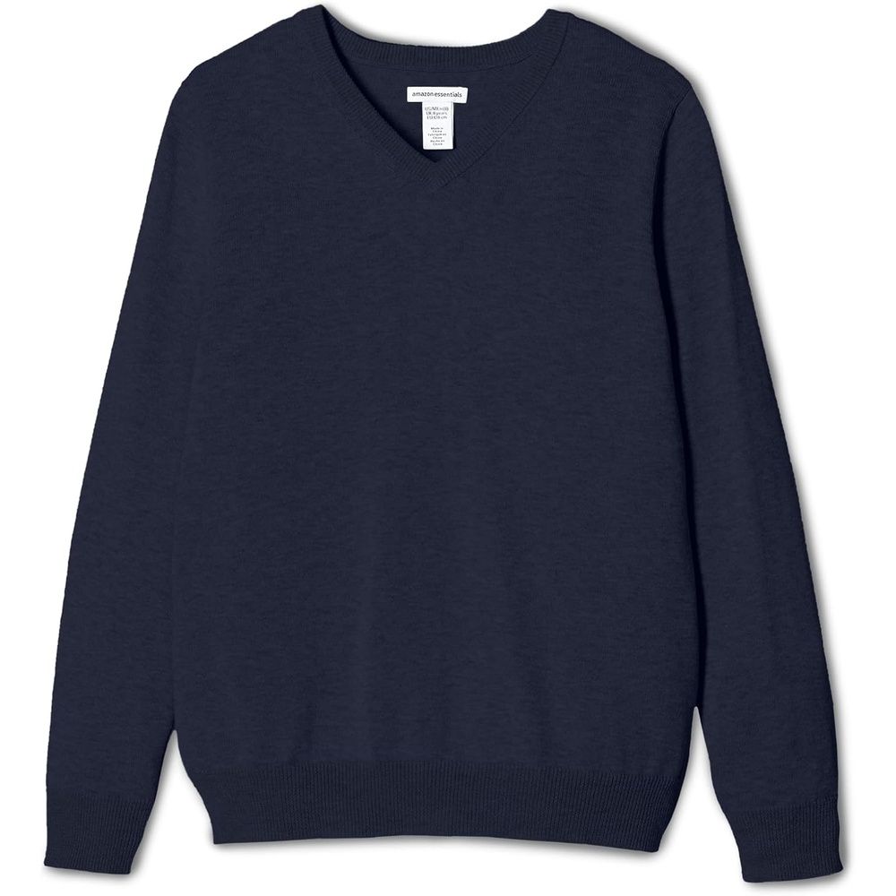 image:imageAmazon Essentials Unisex Kids and Toddlers Uniform Cotton VNeck Pullover Knit SweaterNavy