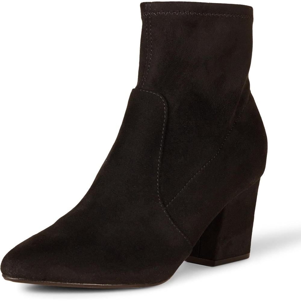 image:imageAmazon Essentials Womens Fitted Stretch Ankle Heel Boots with Pointed ToeBlack Microsuede