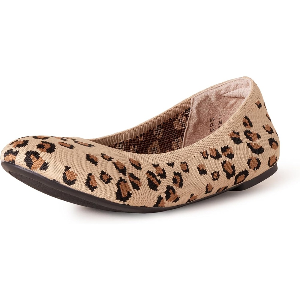 image:imageAmazon Essentials Womens Knit Mesh Ballet FlatBrown Leopard Print