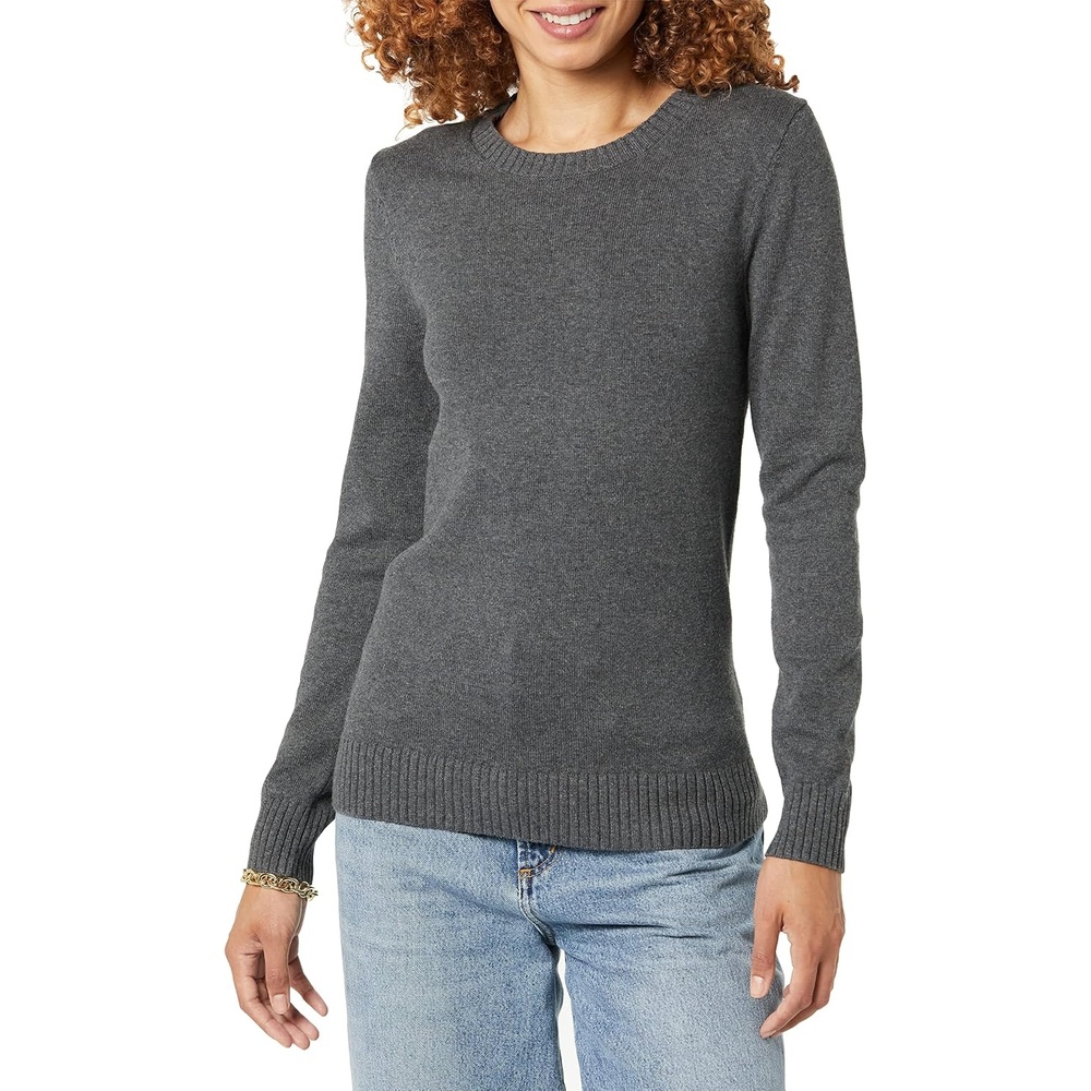 image:imageAmazon Essentials Womens Lightweight Soft Crewneck Sweater 100 Cotton Plus Size AvailableCharcoal Heather