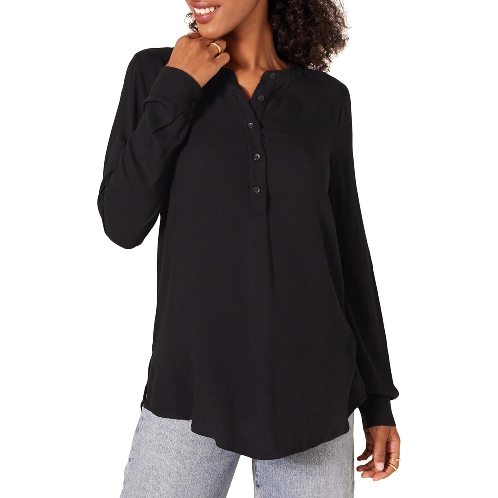 image:imageAmazon Essentials Womens LongSleeve Relaxed Fit Popover Blouse Collared Business Casual Work ShirtBlack