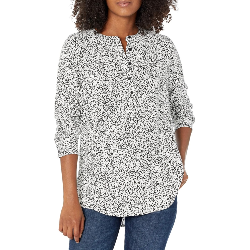 image:imageAmazon Essentials Womens LongSleeve Relaxed Fit Popover Blouse Collared Business Casual Work ShirtMini Leopard