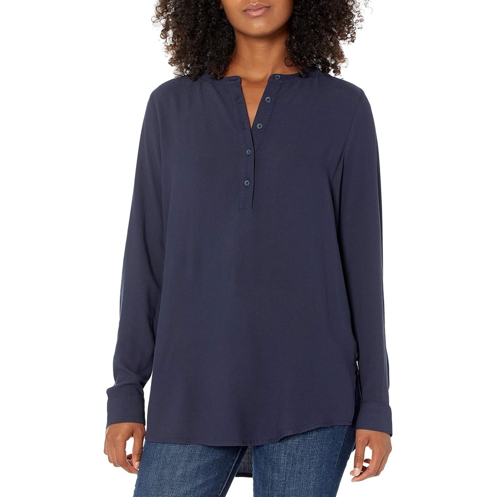 image:imageAmazon Essentials Womens LongSleeve Relaxed Fit Popover Blouse Collared Business Casual Work ShirtNavy