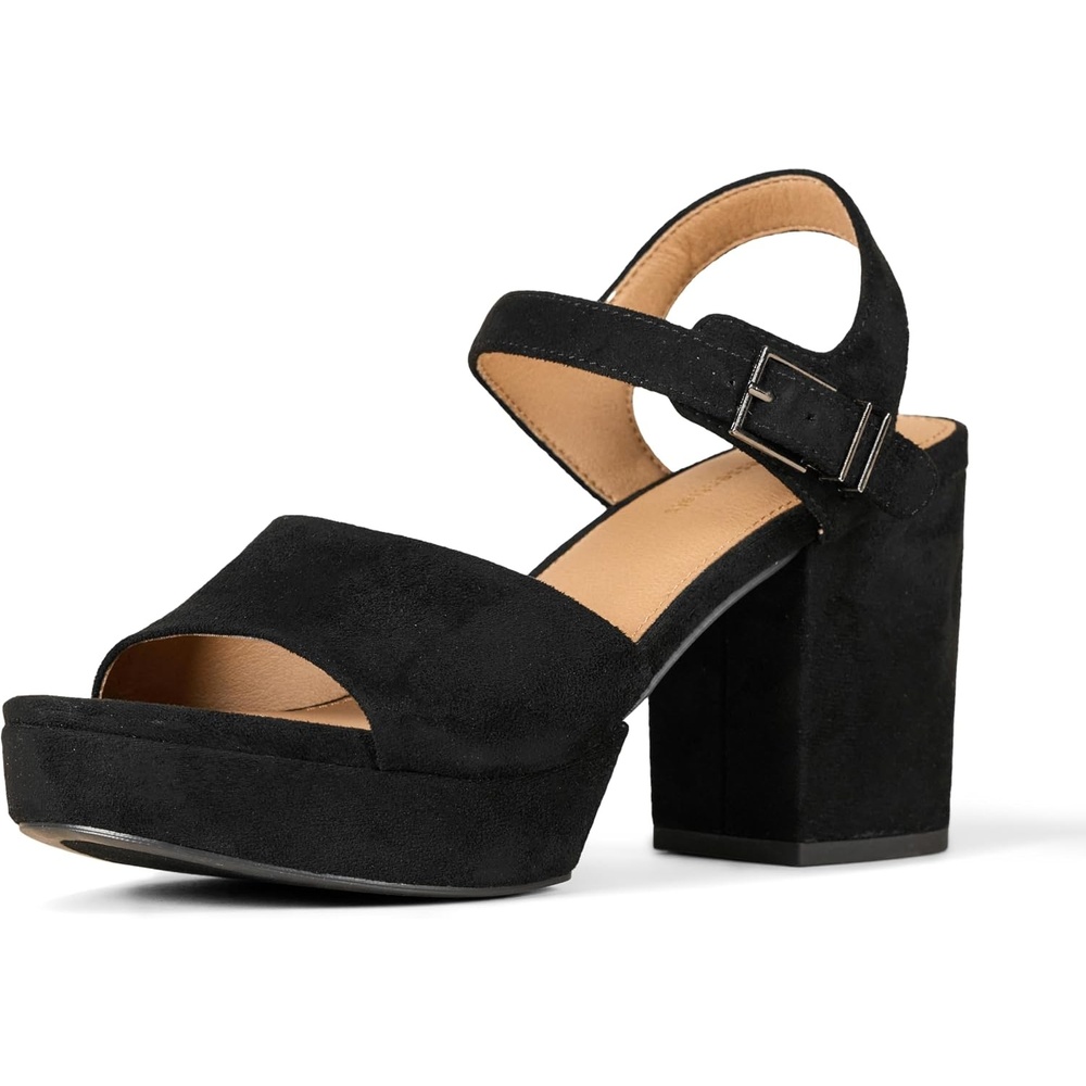 image:imageAmazon Essentials Womens Platform Block Heel Sandals with Ankle StrapBlack Faux Suede