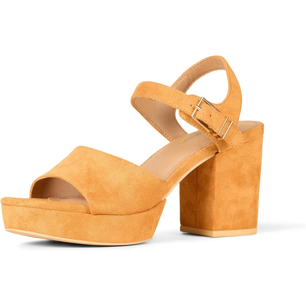 image:imageAmazon Essentials Womens Platform Block Heel Sandals with Ankle StrapDark Orange Faux Suede