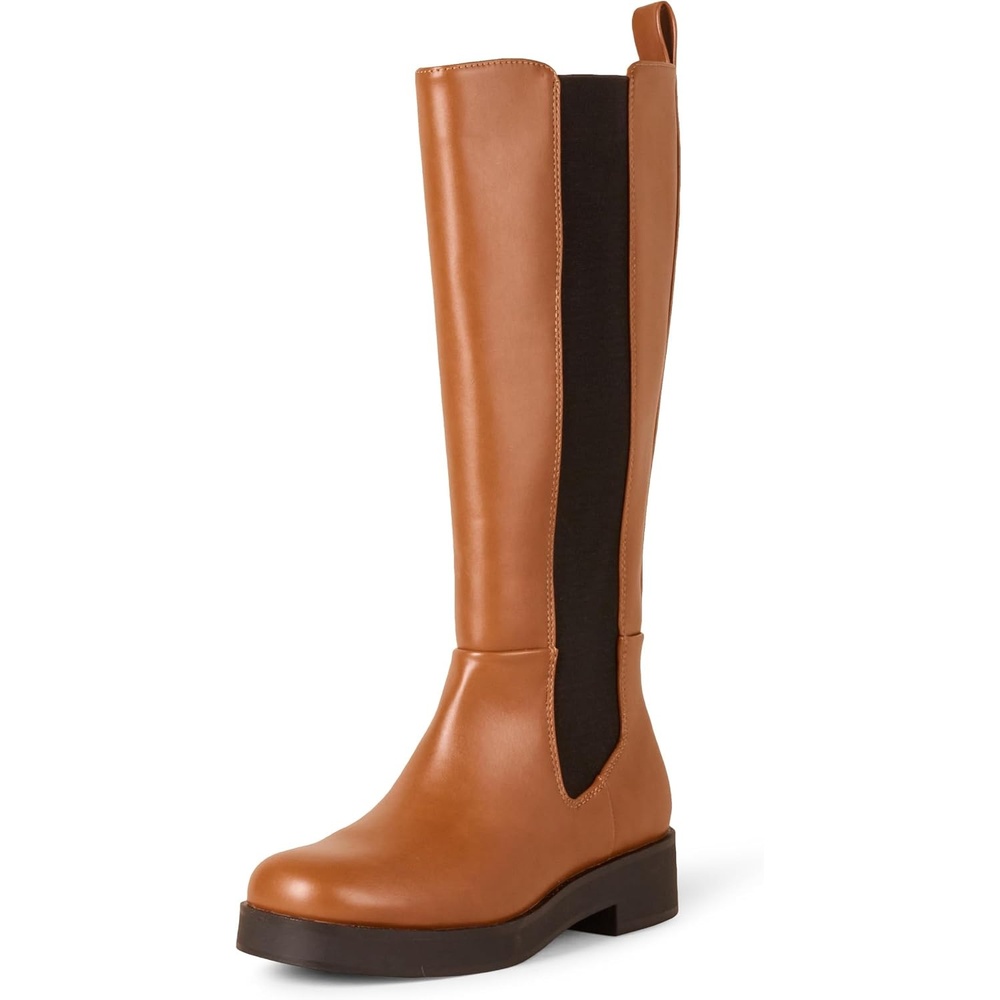 image:imageAmazon Essentials Womens Tall Gusset Boot with Square Toe and Chunky HeelCamel