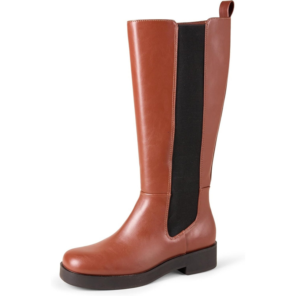 image:imageAmazon Essentials Womens Tall Gusset Boot with Square Toe and Chunky HeelChestnut Brown