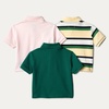 Amazon Essentials Boys and Toddlers’ Cotton Spandex Pique Polo Shirt, Pack of 3(Dark Green/Pale Pink/Block Stripe)