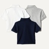 Amazon Essentials Boys and Toddlers’ Cotton Spandex Pique Polo Shirt, Pack of 3(Light Grey Heather/Navy/White)