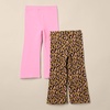 Amazon Essentials Girls and Toddlers’ Slim-Fit Cotton Knit Flare Leggings, Pull On, Pack of 2(Bright Pink/Tan Leopard Print)