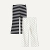 Amazon Essentials Girls and Toddlers’ Slim-Fit Cotton Knit Flare Leggings, Pull On, Pack of 2(Dots/Uneven Stripe)