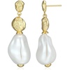 Amazon Essentials Pearl Drop Earrings for Women – Gold-Tone Fine Silver Plated, Bridal Jewelry