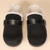 Amazon Essentials Women’s Backless Shearling Memory Foam Mule Slides, Non-Slip(Black Microsuede)