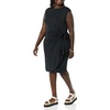 Amazon Essentials Women’s Cap Sleeve Boat-Neck Faux Wrap Pleated Matte Jersey Dress(Black)
